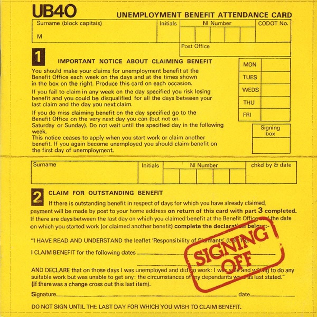 Signing Off by UB40 album cover